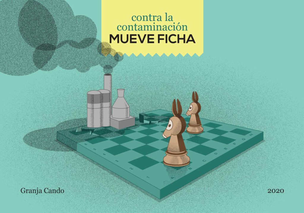 Postal 2020 de Granja Cando. Contra la contaminación, ¡Mueve Ficha!